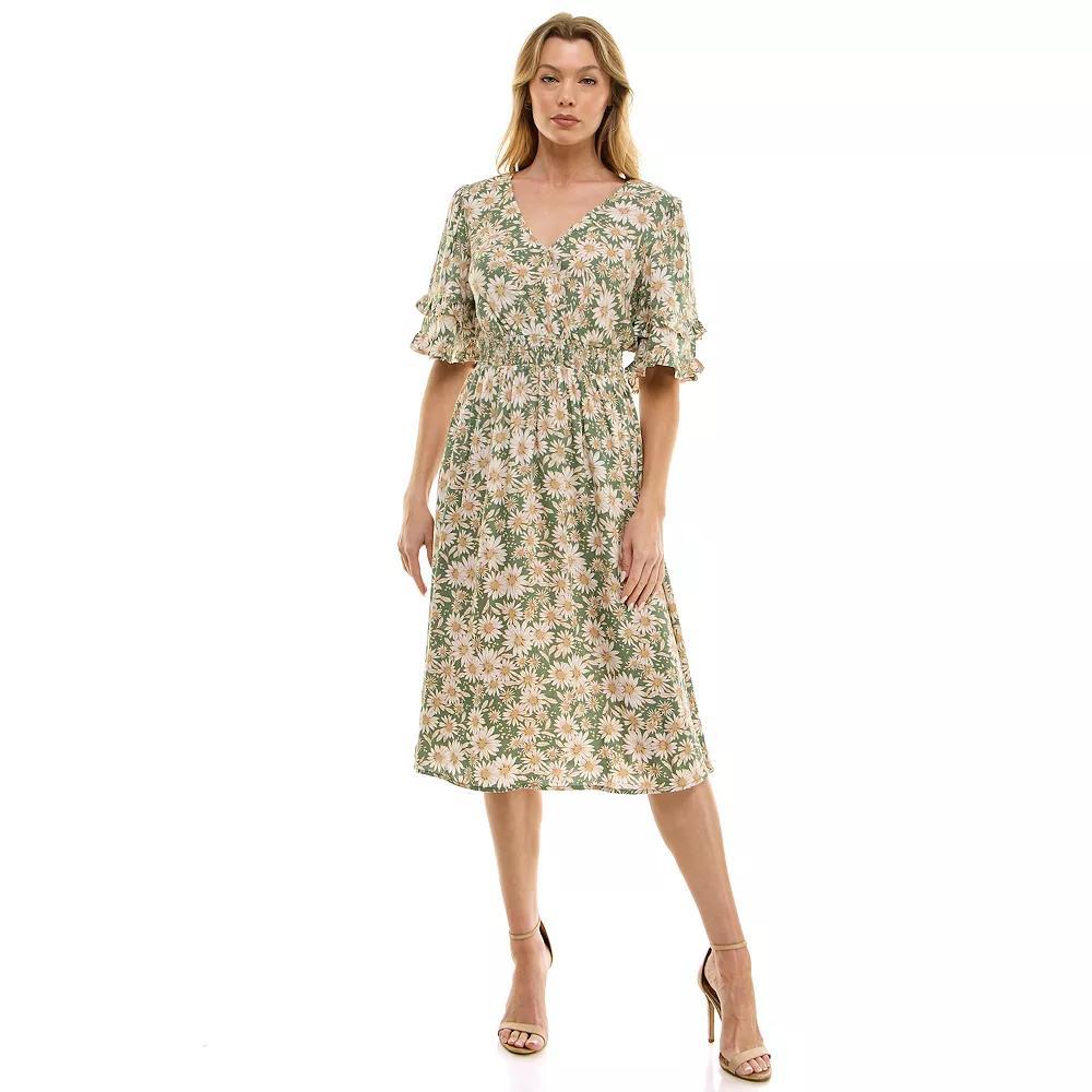 Women's Luxology Smocked Waist Surplice Dress, Size: Small, Sage Ivory Product Image