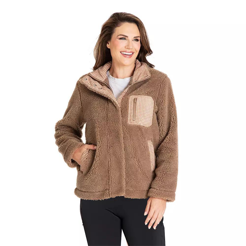 Petite Fleet Street Mixed Media Faux-Sherpa Gingham Jacket, Women's, Size: Small Petite, Dark Pecan Product Image