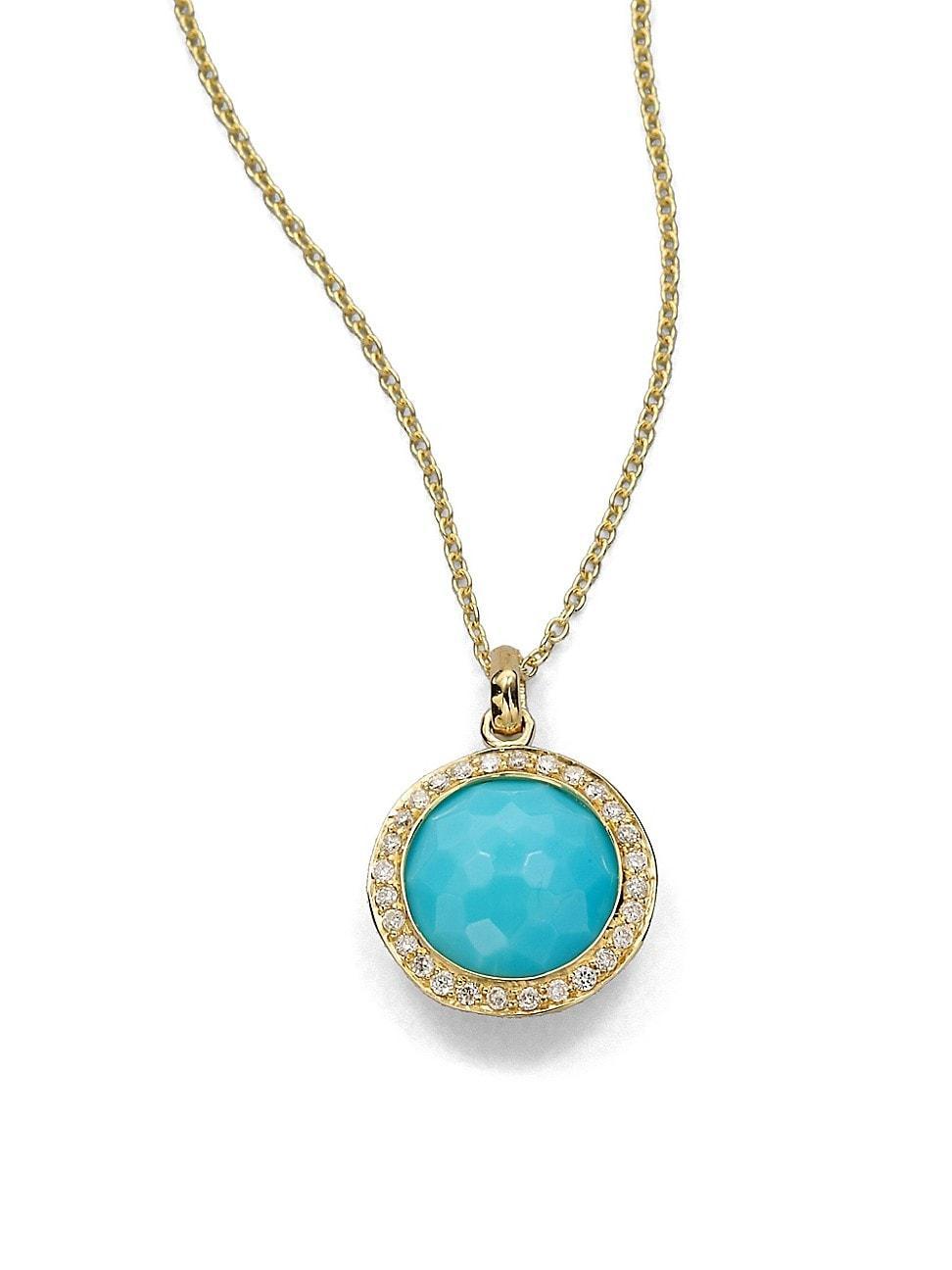 Ippolita 18K Yellow Gold Lollipop Turquoise Mini Pendant Necklace with Pave Diamonds, 18 Product Image