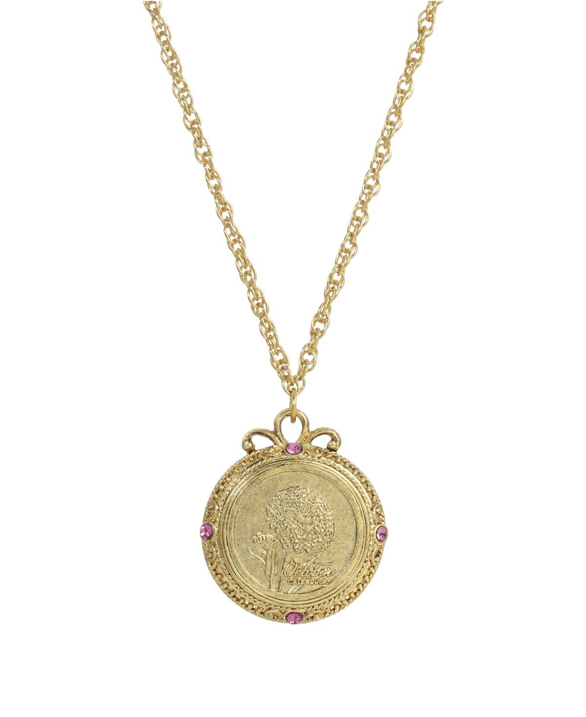 1928 Gold Tone Flower of the Month Pendant Necklace, Womens, September Product Image