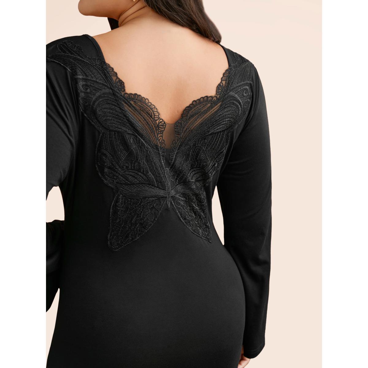 Plus Size Soft Butterfly Cutout Mesh Maxi Dress Black Women Cocktail Texture Party Curvy Bloomchic 28/5X Product Image