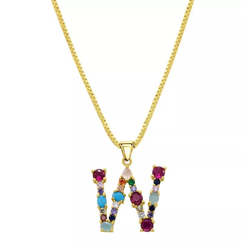 Adornia Gold Tone Multi Color Cubic Zirconia Initial Necklace, Womens Product Image