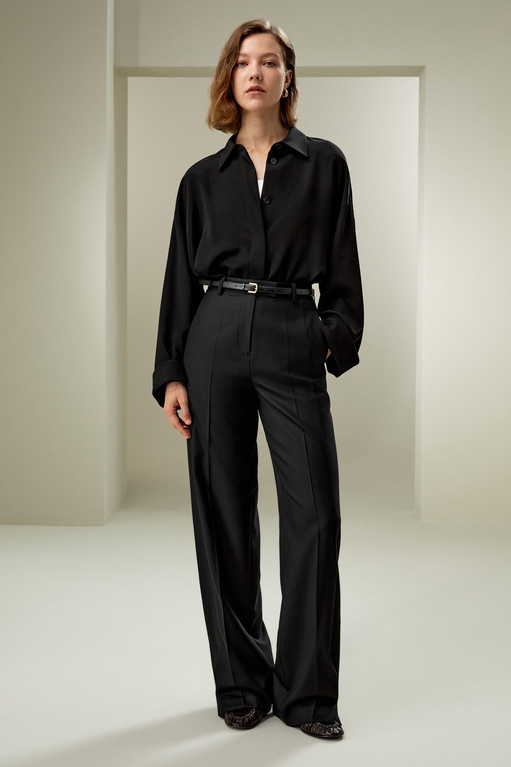 Wool Silk Blend Straight Pants Product Image