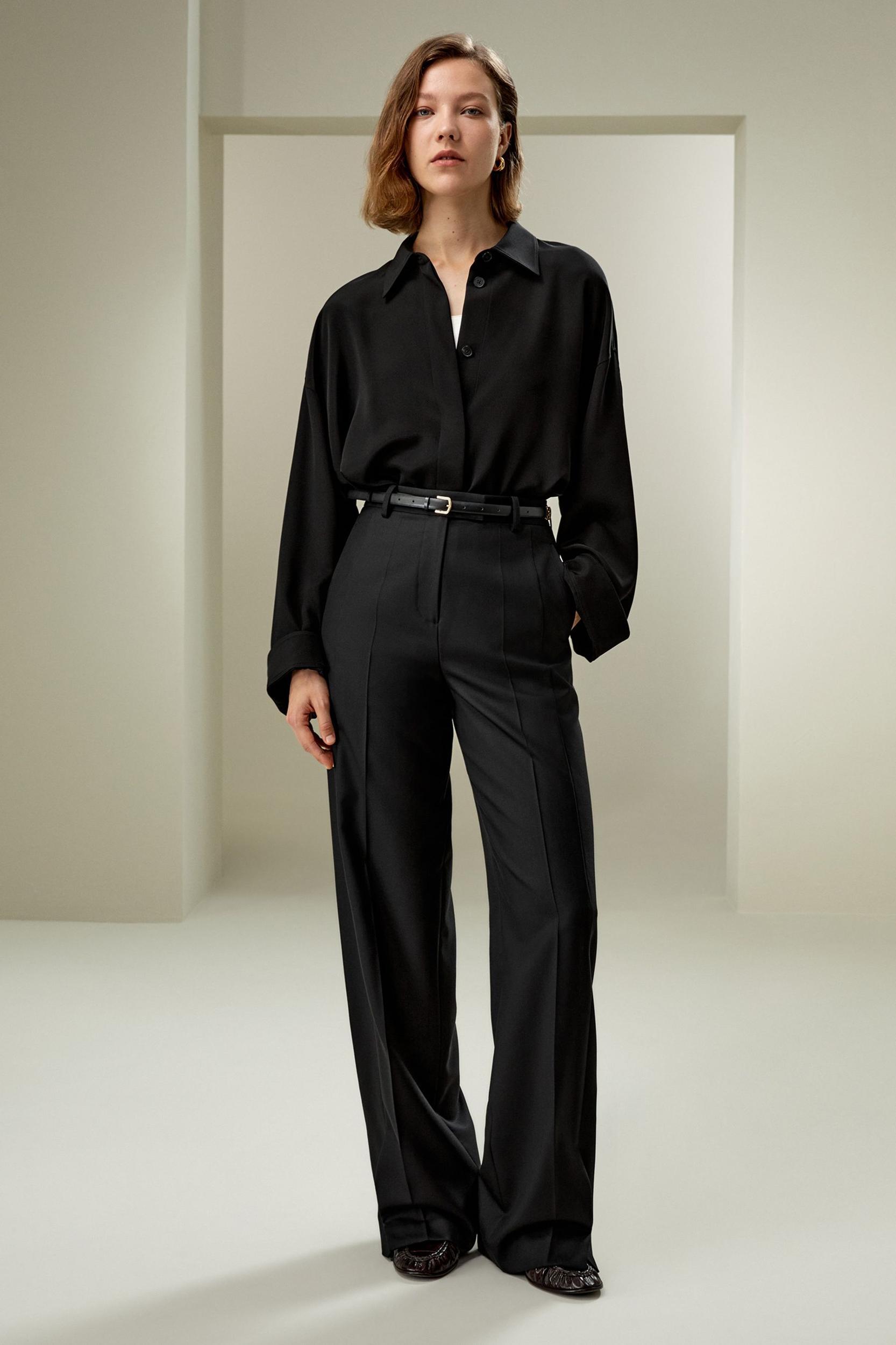 Wool Silk Blend Straight Pants Product Image