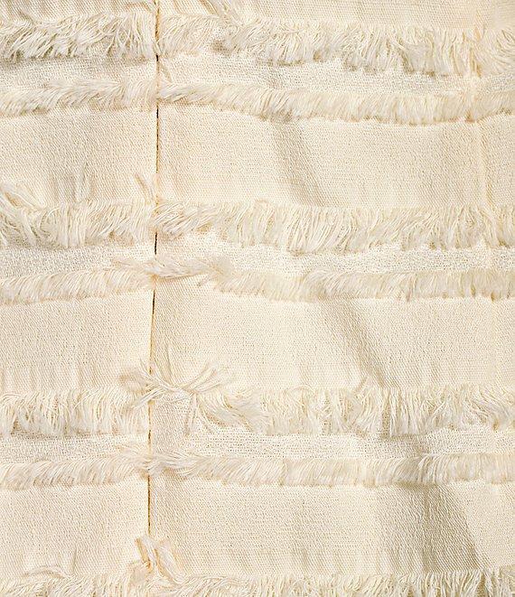 Belle by Badgley Mischka Cala Fringed Linen Off-The-Shoulder Puff Sleeve Midi Dress Product Image