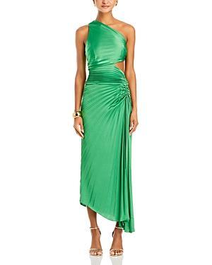 Womens Dahlia Pleated Satin One-Shoulder Midi-Dress Product Image