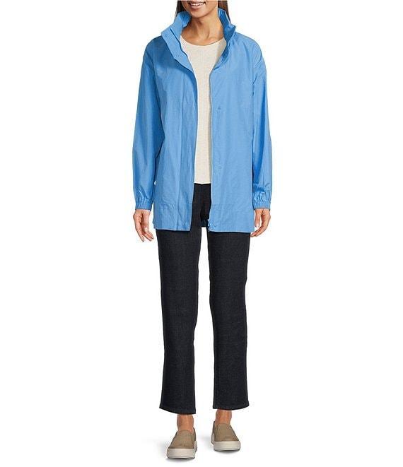 Eileen Fisher Light Weight Cotton Nylon Stand Collar With Hidden Hood Long Sleeve Coat Product Image