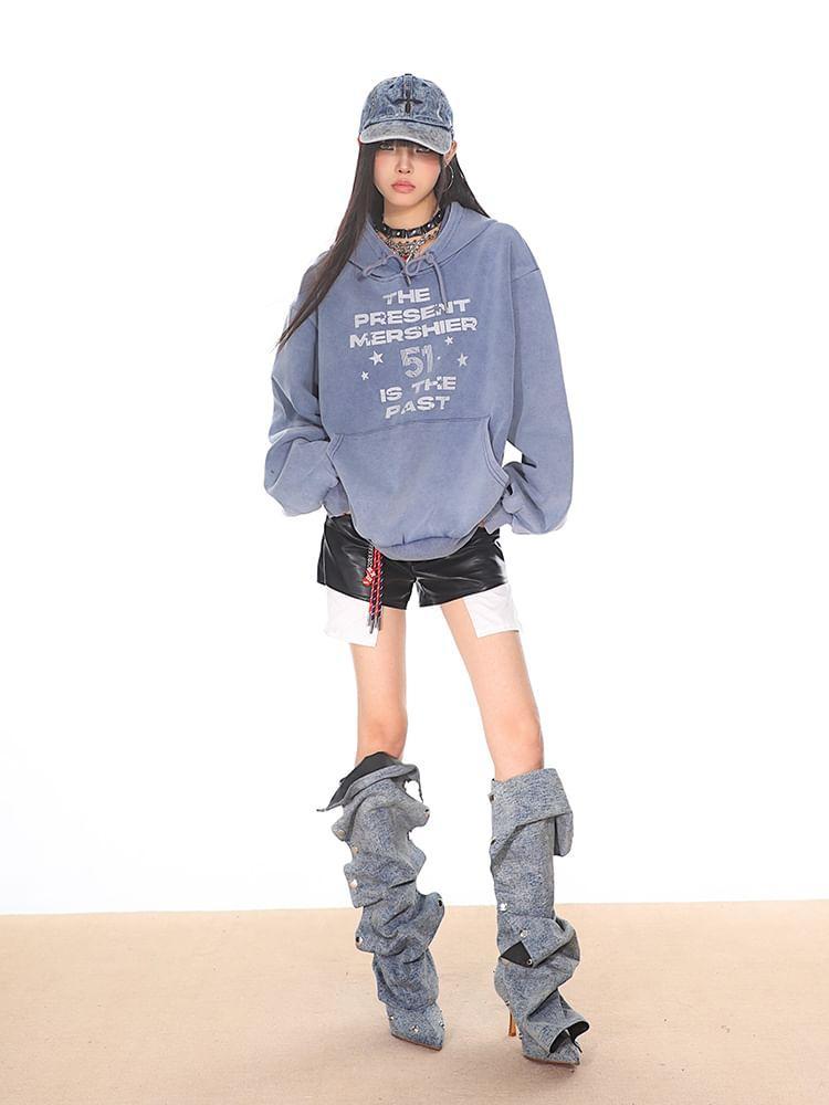 Lettering Washed Loose-Fit Hoodie Product Image