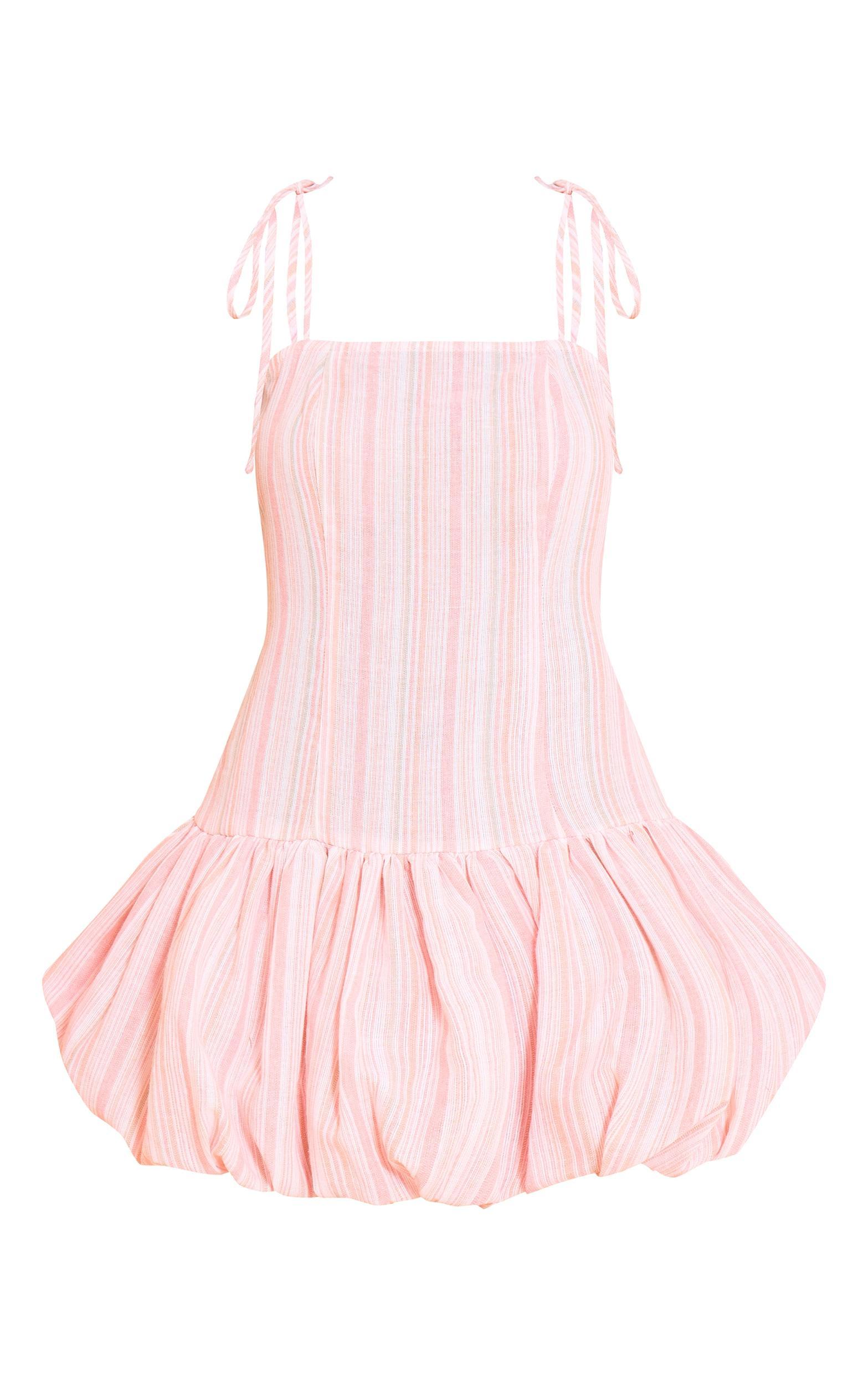 Petite Pink Puff Ball Tie Strap Mini Dress Product Image