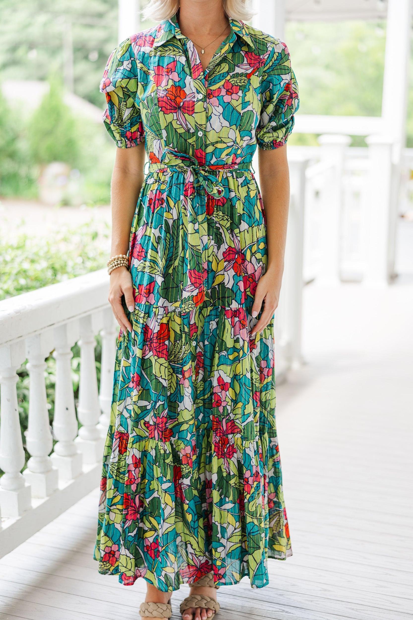 What Dreams Are Made Of Green Tropical Maxi Dress Female Product Image