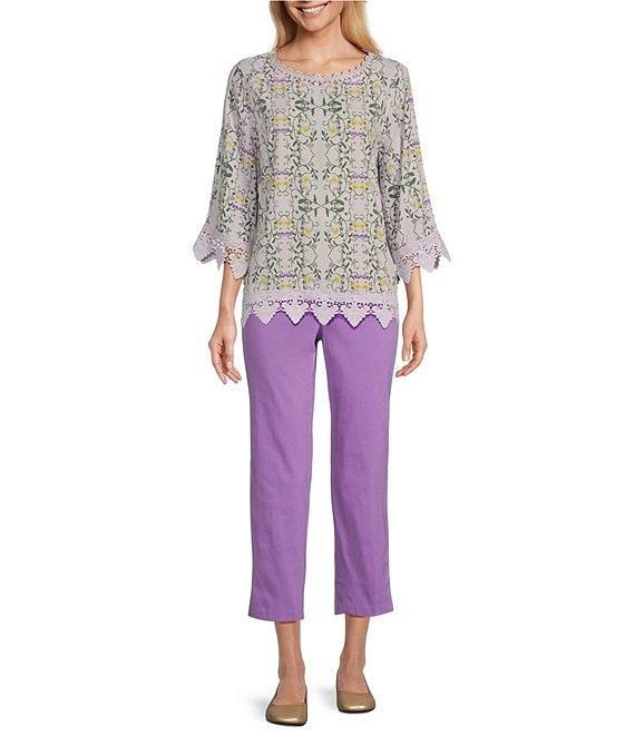 Allison Daley Lattice Hem Pull-On Straight Leg Cropped Pants Product Image
