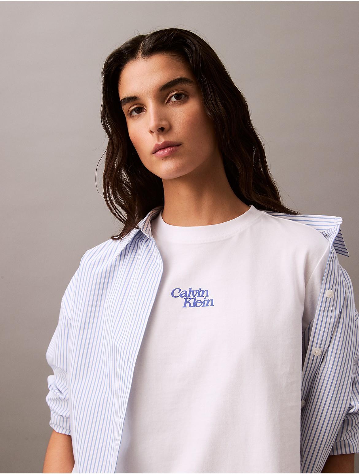 Calvin Klein Women's Flocked Logo Graphic Slim T-Shirt - Green - M Product Image