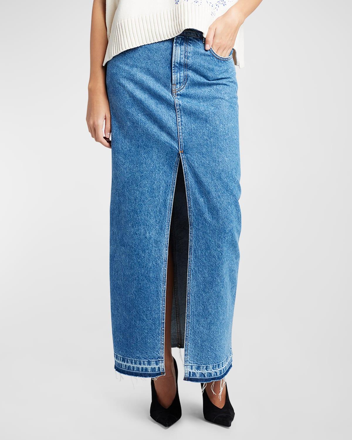 Womens Denim Released-Hem Maxi Skirt Product Image