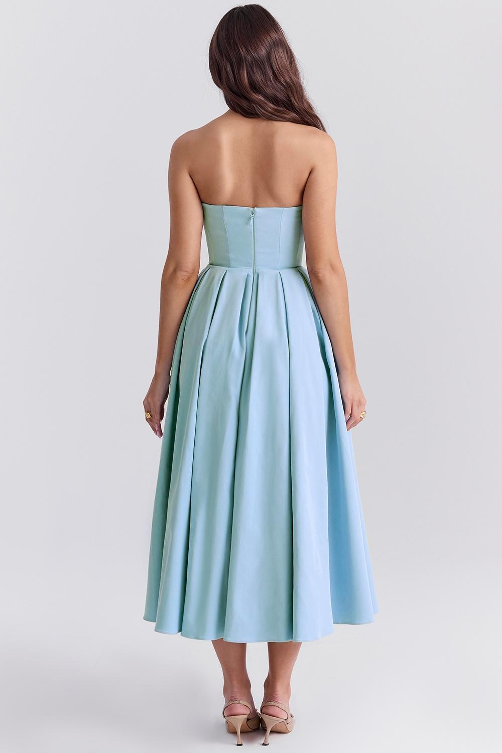 Audrey Tuscan Blue Strapless Midi Sundress Product Image