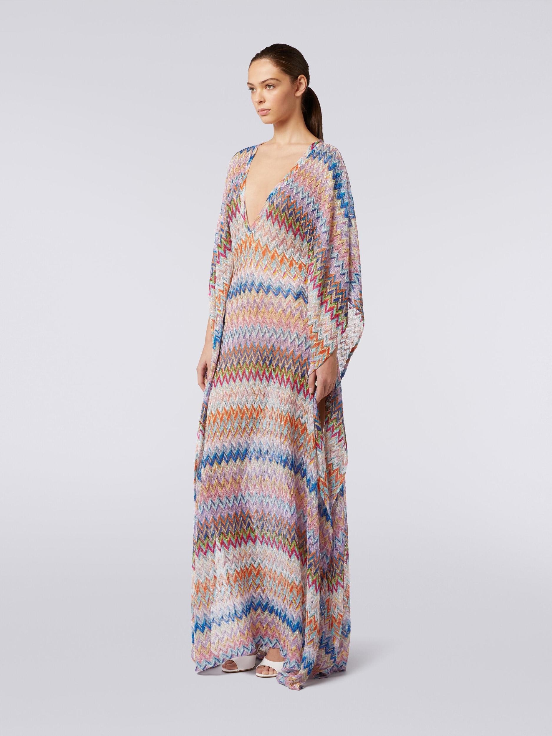 Long V-neck cover-up kaftan with lurex Product Image