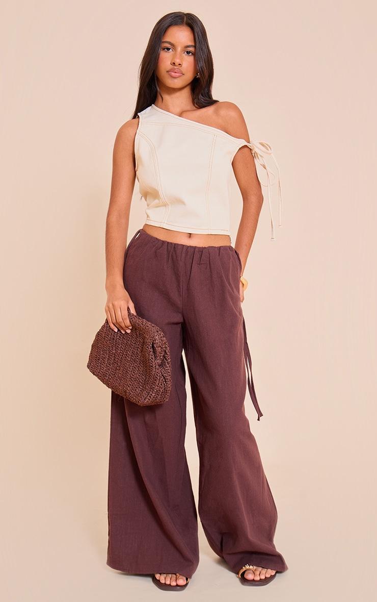 Petite Butter Cream Asymmetric Denim Crop Top Product Image
