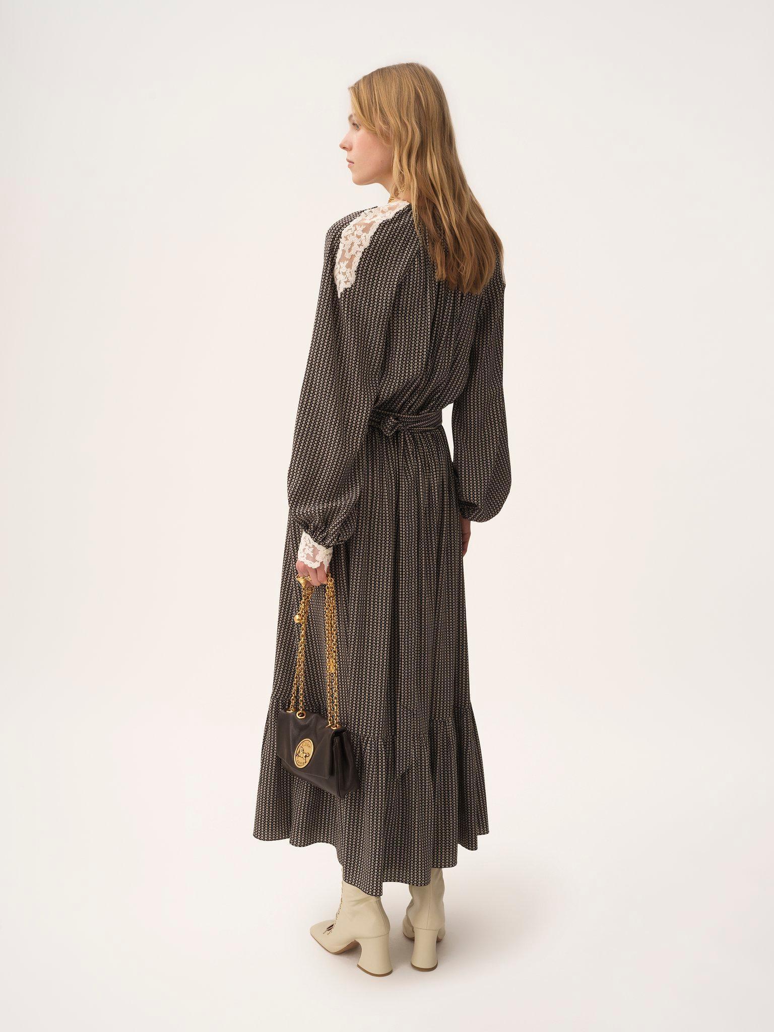 Open-neck top in crêpe de chine & lace Product Image