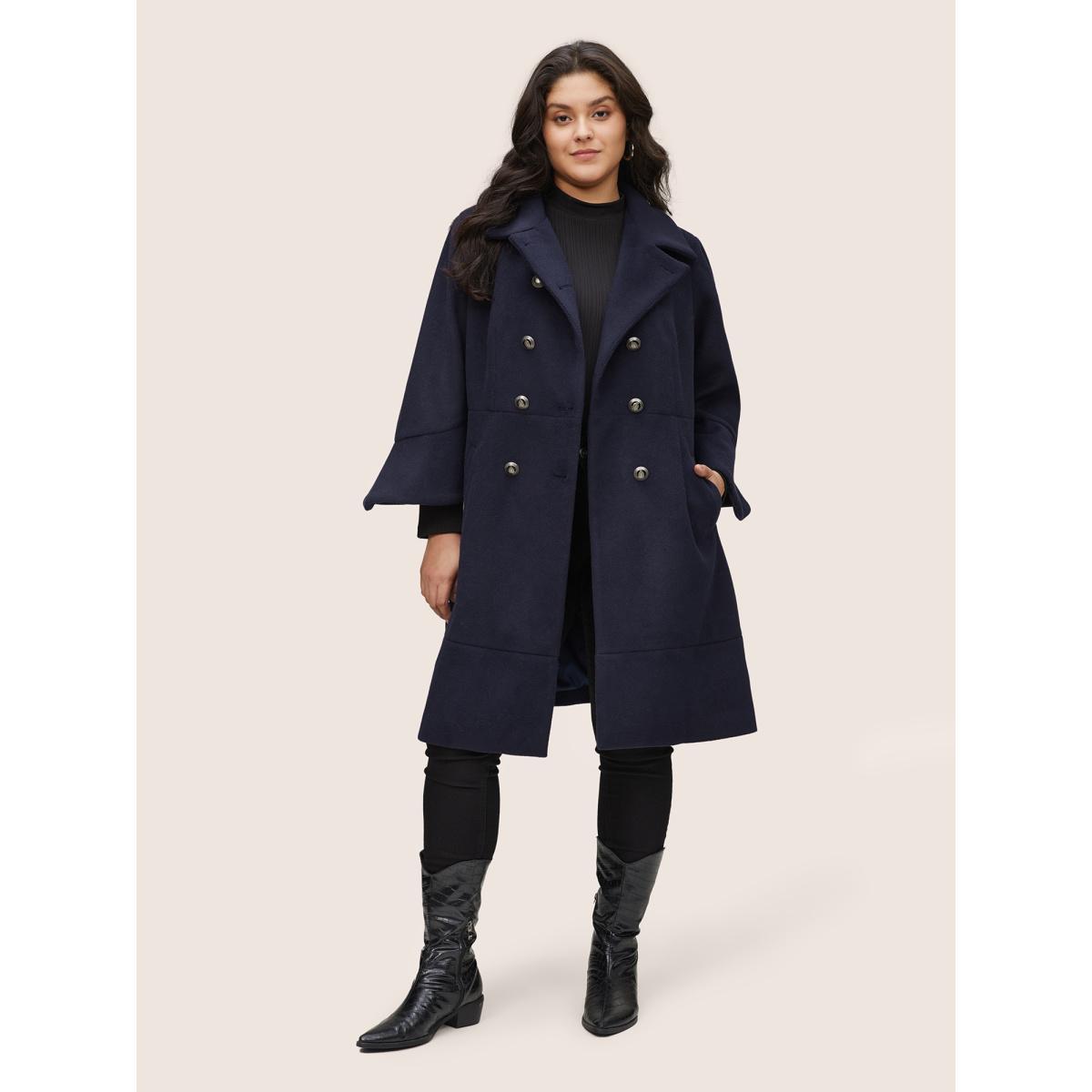 Plus Size Plain Double Breasted Asymmetrical Sleeve Coat Women Midnight Casual Lined Ladies Dailywear Winter Coats BloomChic 22-24/3X Product Image