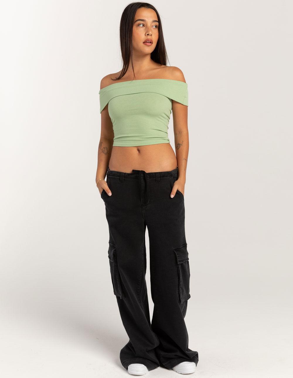 RSQ Womens Off The Shoulder Top - GREEN Product Image