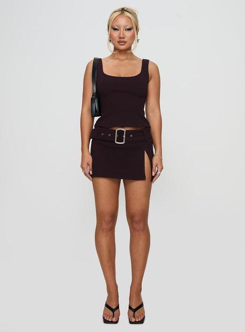 Genessa Belted Micro Mini Skirt Wine Product Image