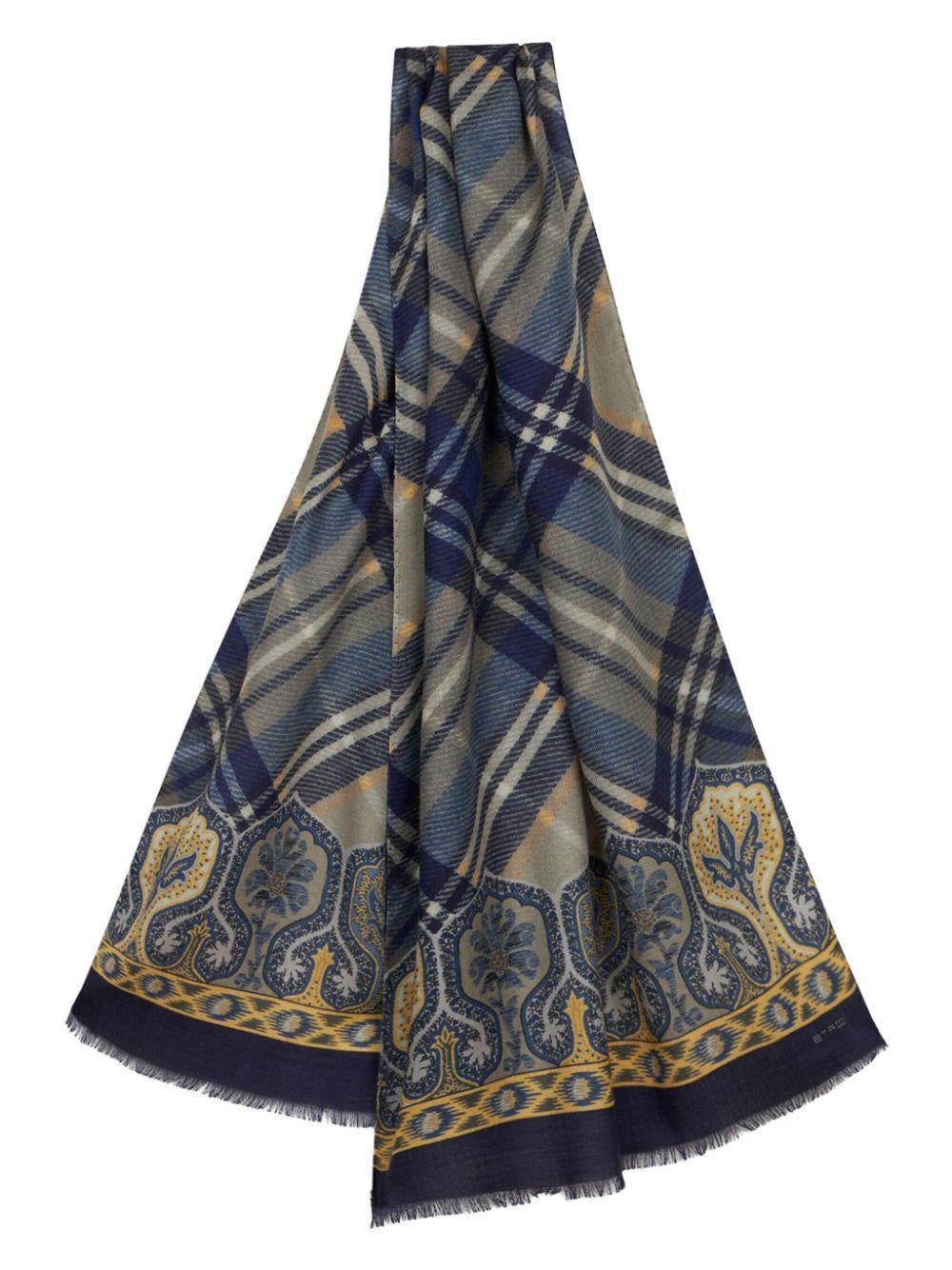 ETRO Paisley And Check Print Scarf In Blue Product Image