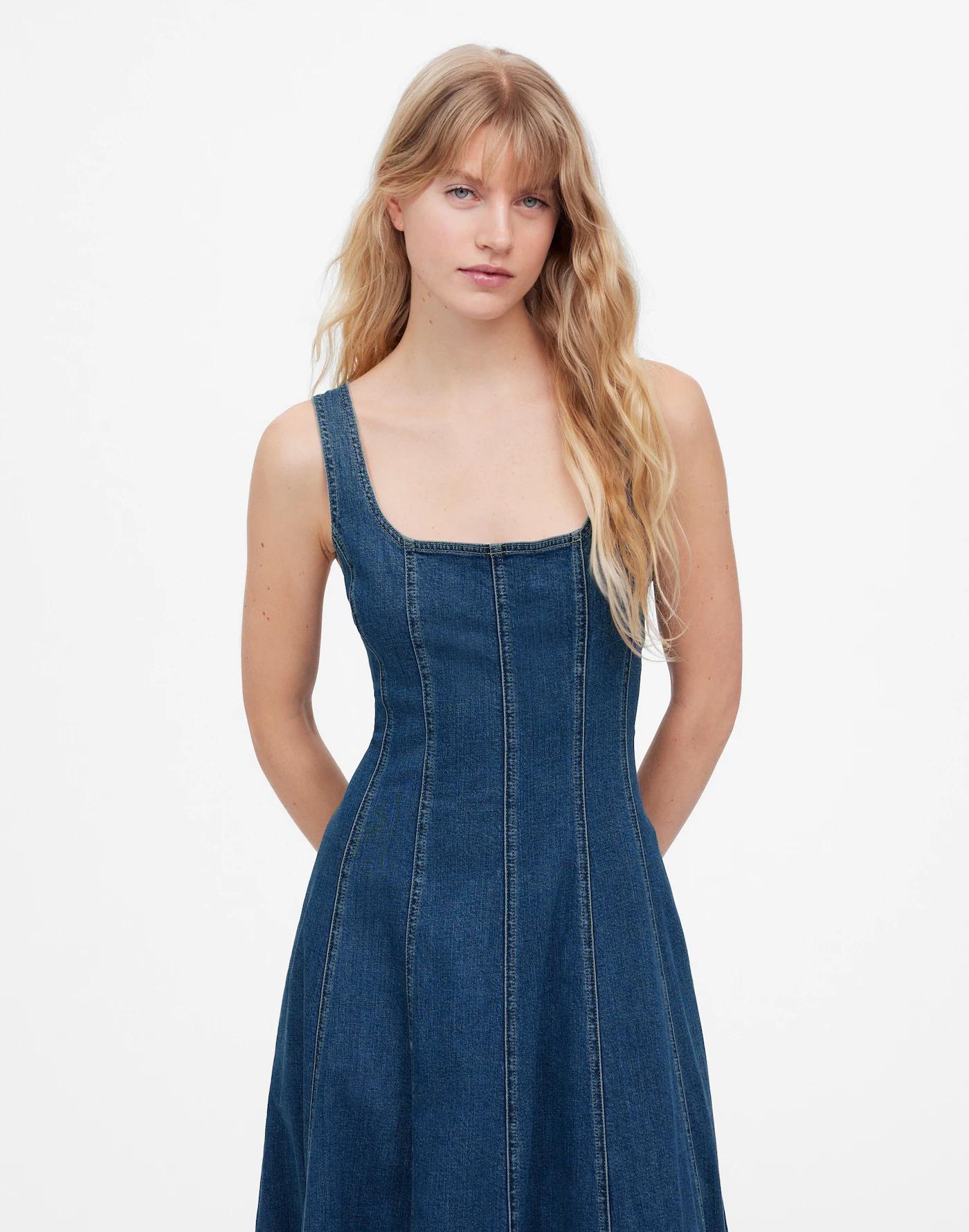 Denim Seamed Flare Midi Dress in Croswell Wash Product Image