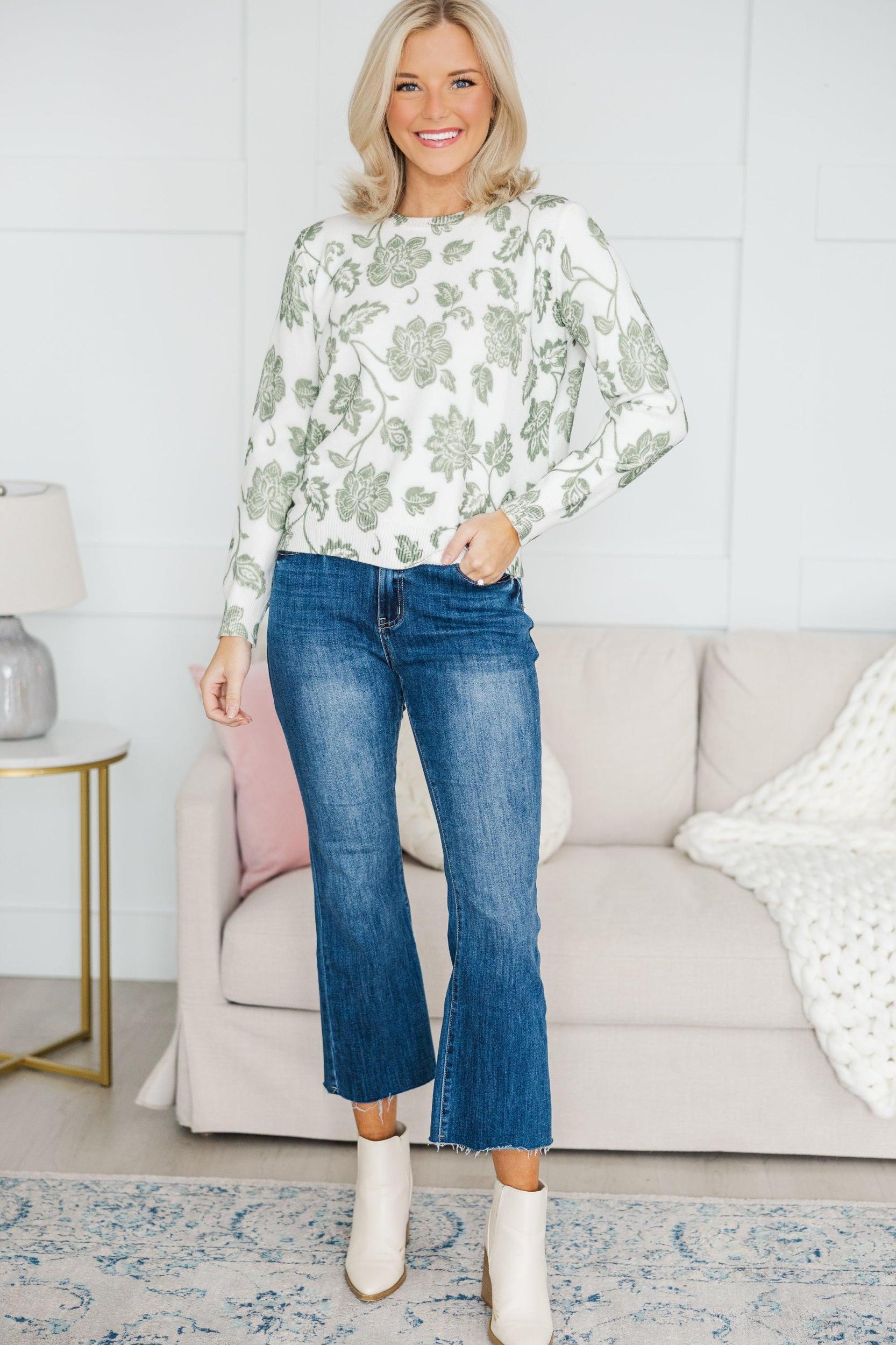 Time To Start Sage Green Toile Sweater Female Product Image