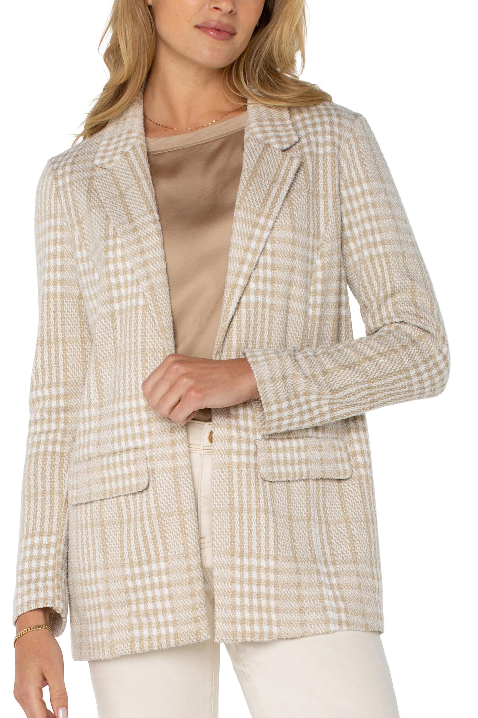 Boyfriend Blazer- Cream/Tan Plaid Product Image
