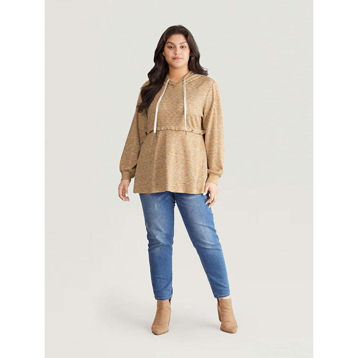 Plus Size Waffle Knit Ruffles Hooded Sweatshirt Women Multicolor Casual Texture Hooded Dailywear Sweatshirts BloomChic 30/6X Product Image