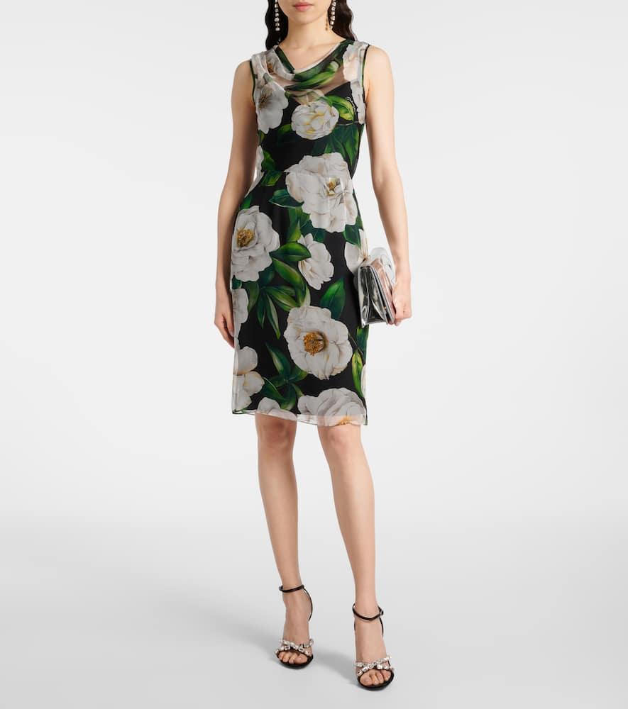 DOLCE & GABBANA Silk Dress With Floral Print Dresses Multicolor In Gardeniafnero Product Image
