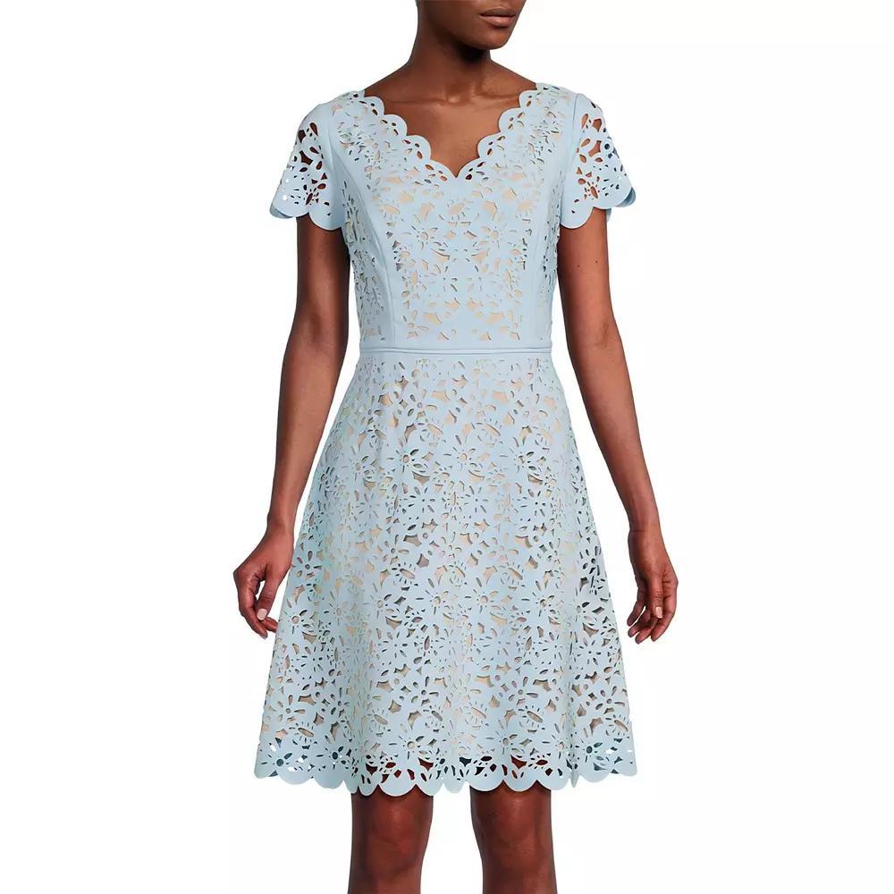 Women's Focus By Shani Cutout Overlay A-Line Dress, Size: 8, Pale Blue Nude Product Image