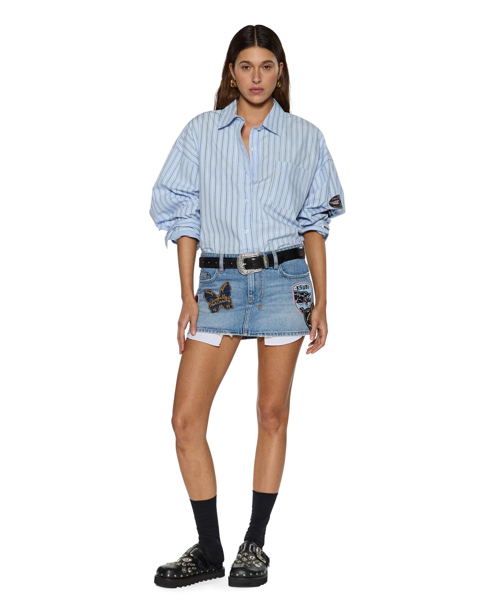 ASTRA LS SHIRT BLUE STRIPE BADGE Female Product Image