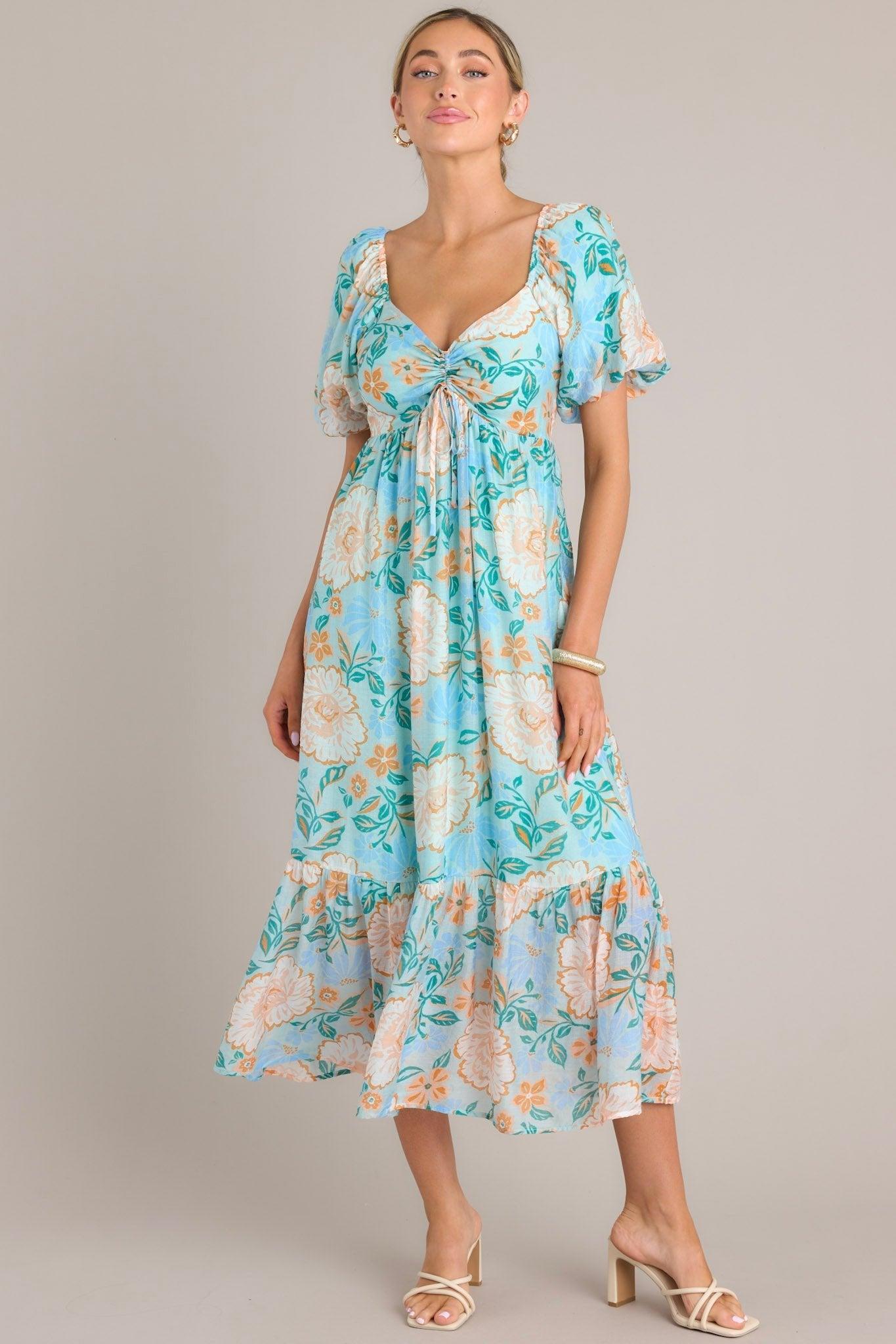 MINKPINK Evelyn Light Blue Puff Sleeve Midi Dress Product Image