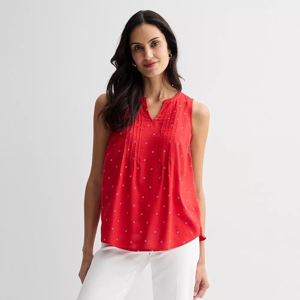 Women's Croft & Barrow® Pintuck Sleeveless Shell Top, Size: Medium, Red Fun Anchor Product Image