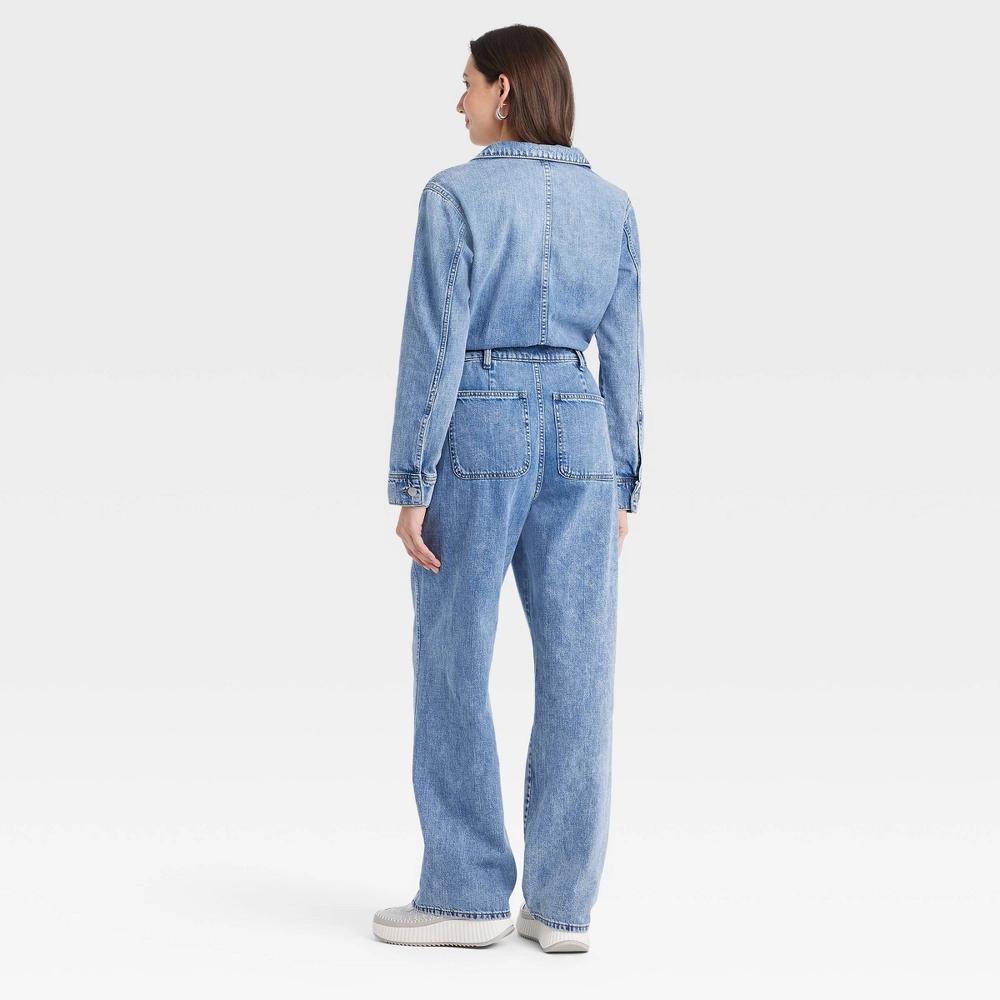 Women's Long Sleeve Utility Baggy Denim Jumpsuit - Universal Thread™ Medium Wash 00 Product Image
