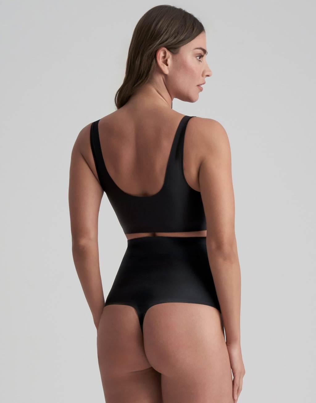 Bye Bra invisible high waist medium shaping thong in black Product Image