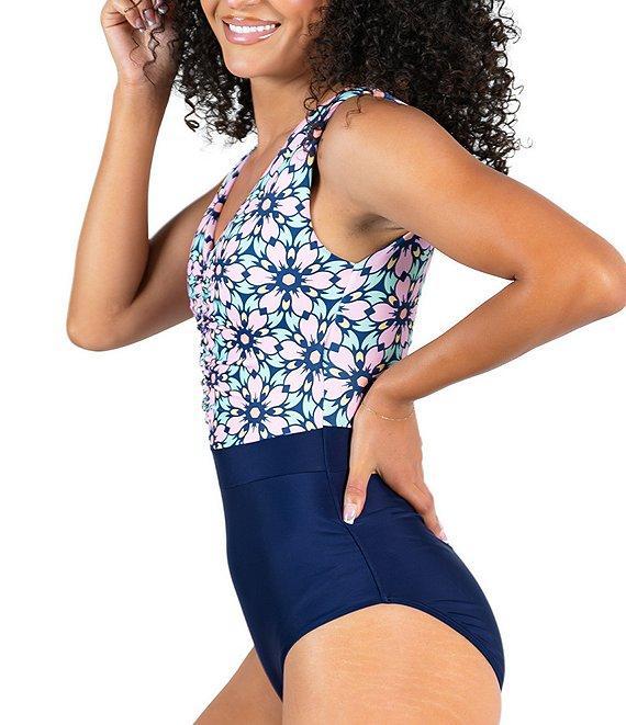 Janela Bay La Valencia V-Neck Open Back Ruched One Piece Swimsuit Product Image
