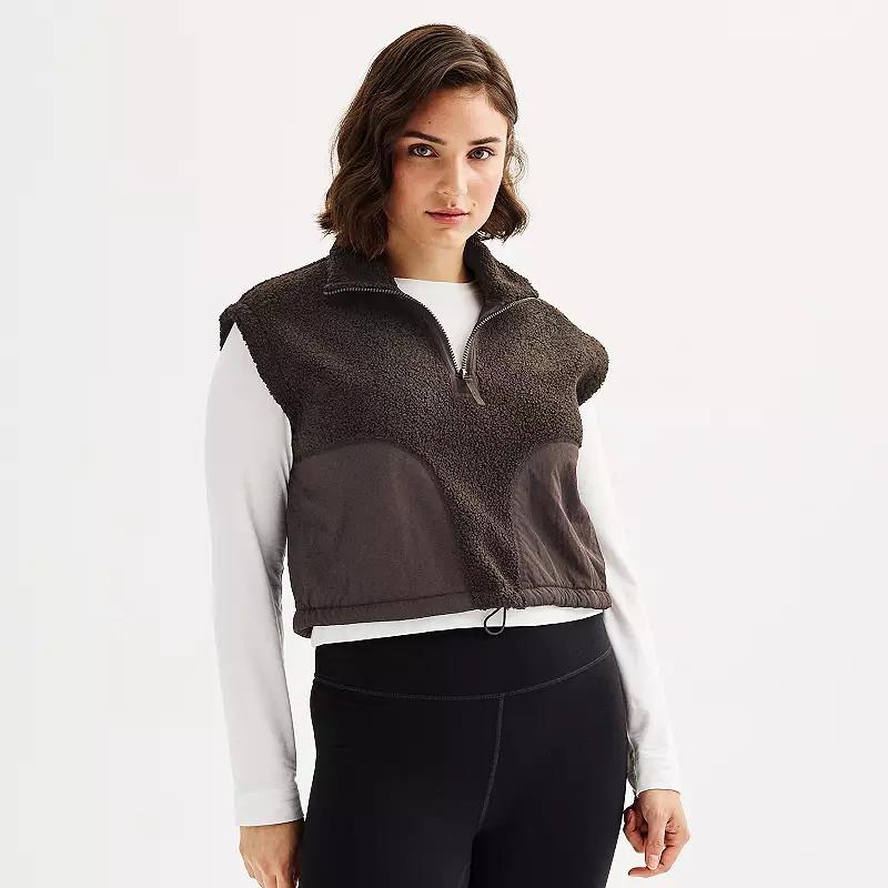 Women's FLX Oversized Cropped High Pile Vest, Size: XS, Mineral Black Product Image