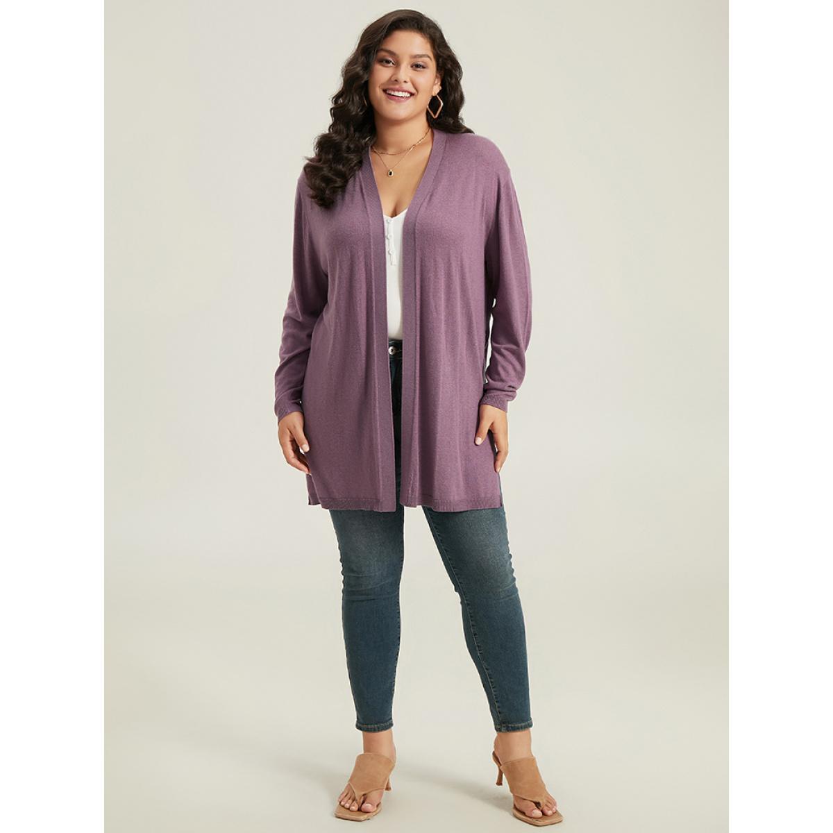 Plus Size Supersoft Essentials Split Hem Open Front Cardigan Mauve Women Casual Loose Long Sleeve Dailywear Cardigans BloomChic 30/6X Product Image