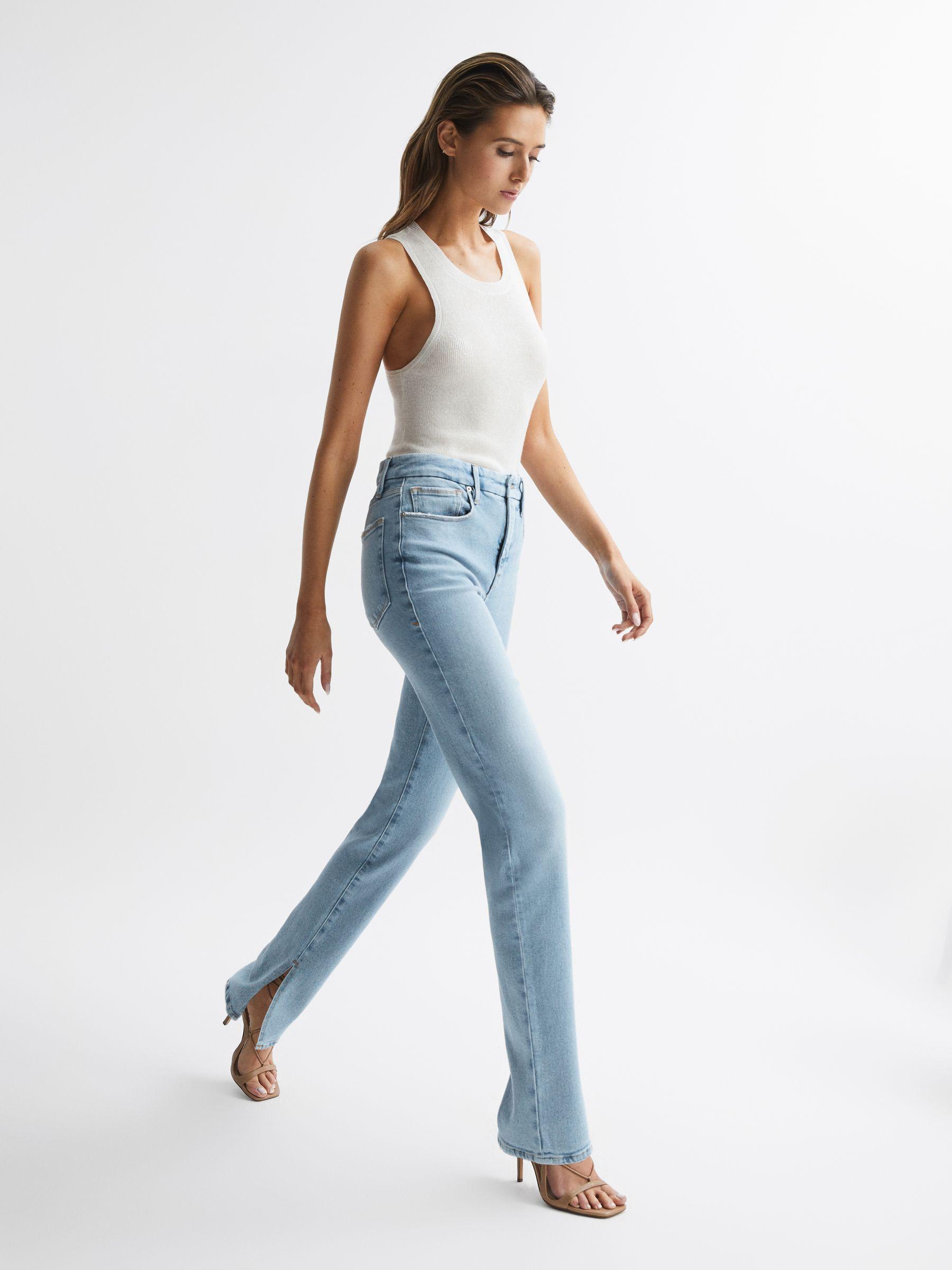 Good American High Rise Inseam Split Jeans in Mid Blue Product Image
