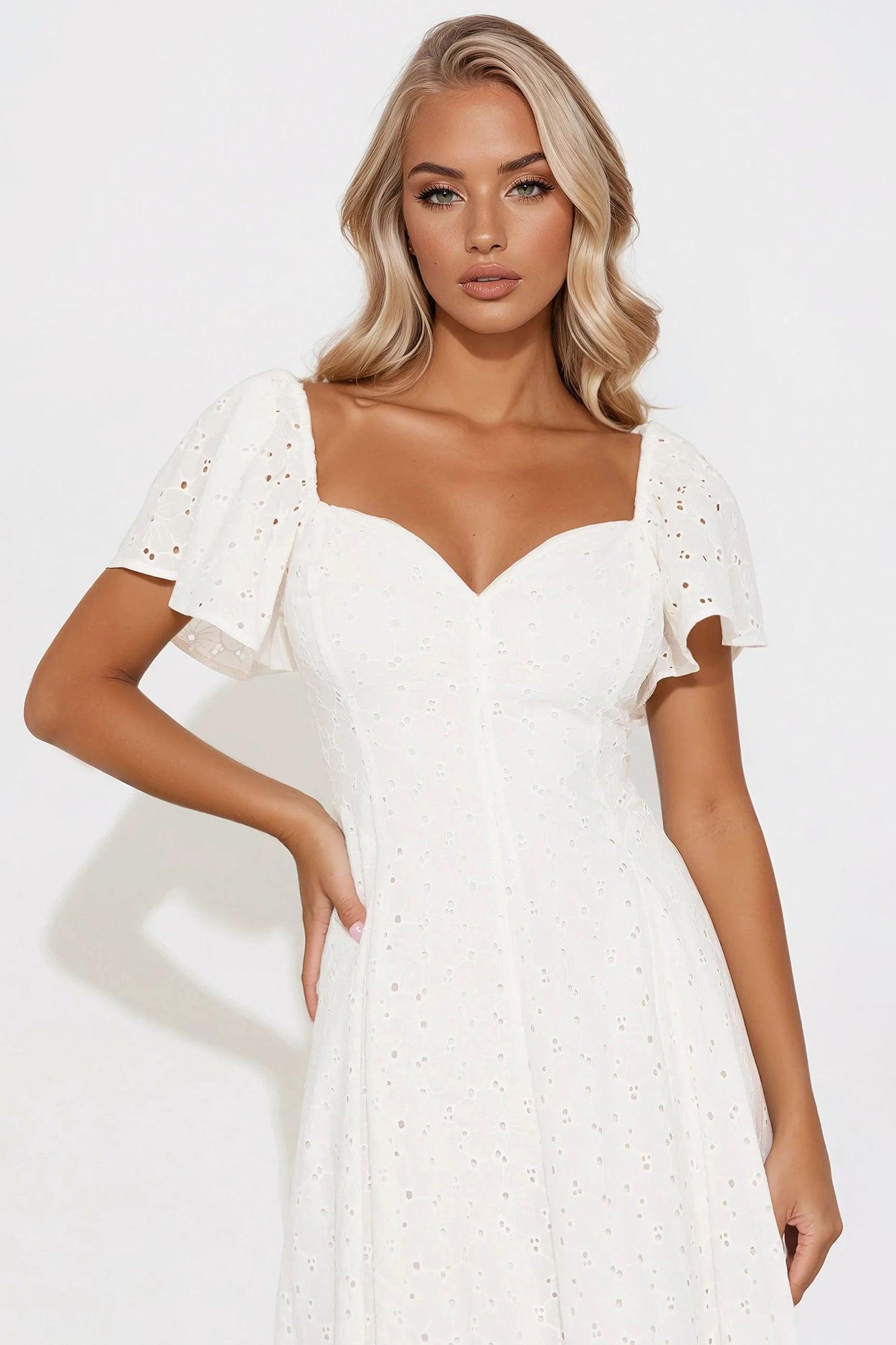 Shanley Eyelet Midi Dress - White Product Image