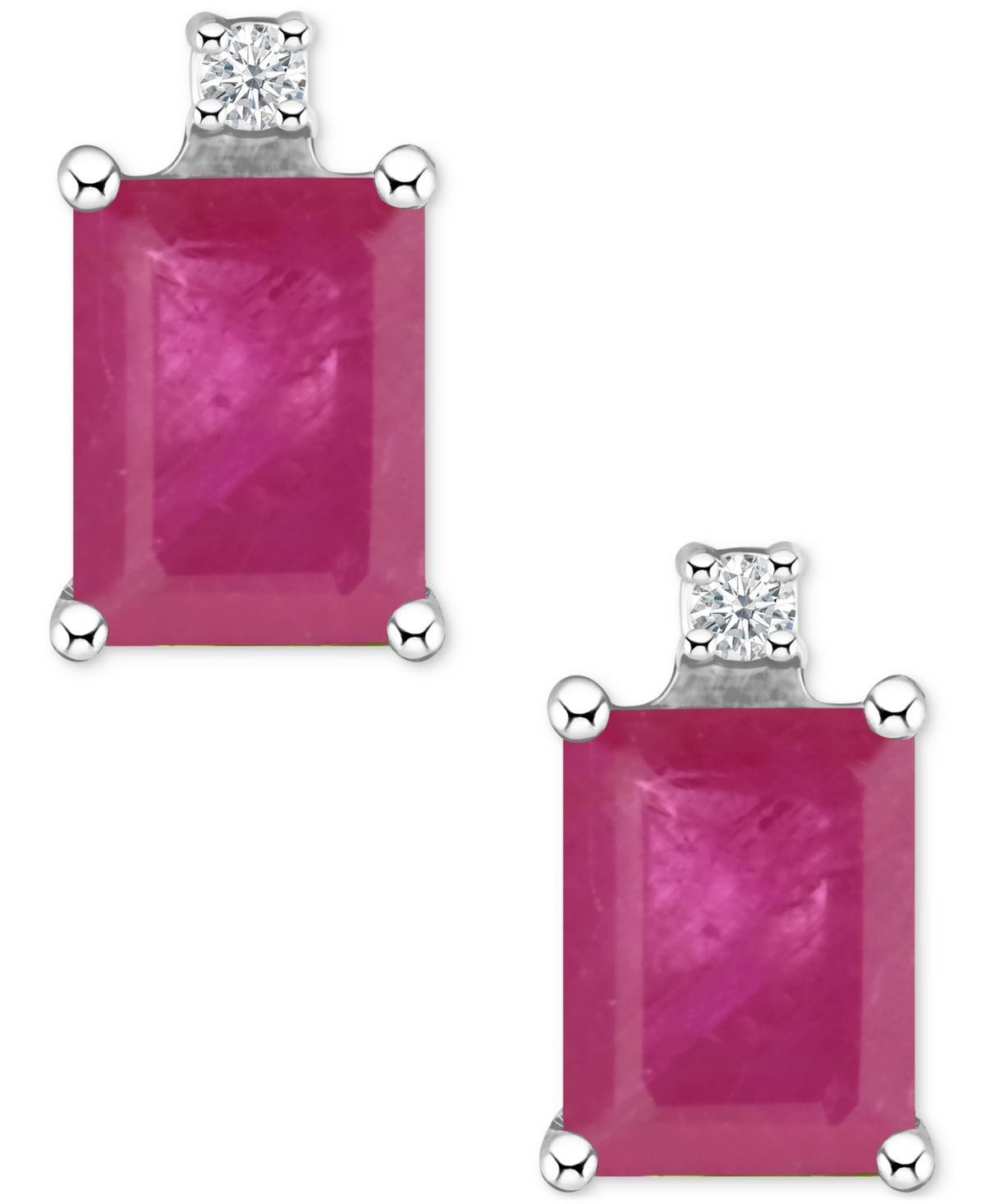 Celebration Gems 14k Gold Emerald Cut Ruby & Diamond Accent Stud Earrings, Women's, 14k Whgold Product Image