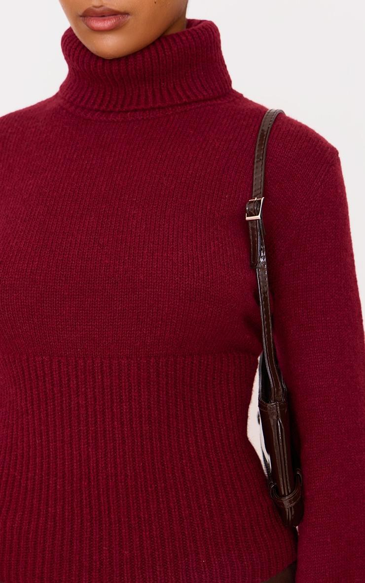 Burgundy Roll Neck Contrast Panel Knitted Sweater Product Image