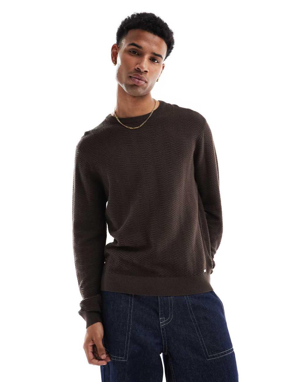 Threadbare crew neck knitted sweater in chcolate brown Product Image