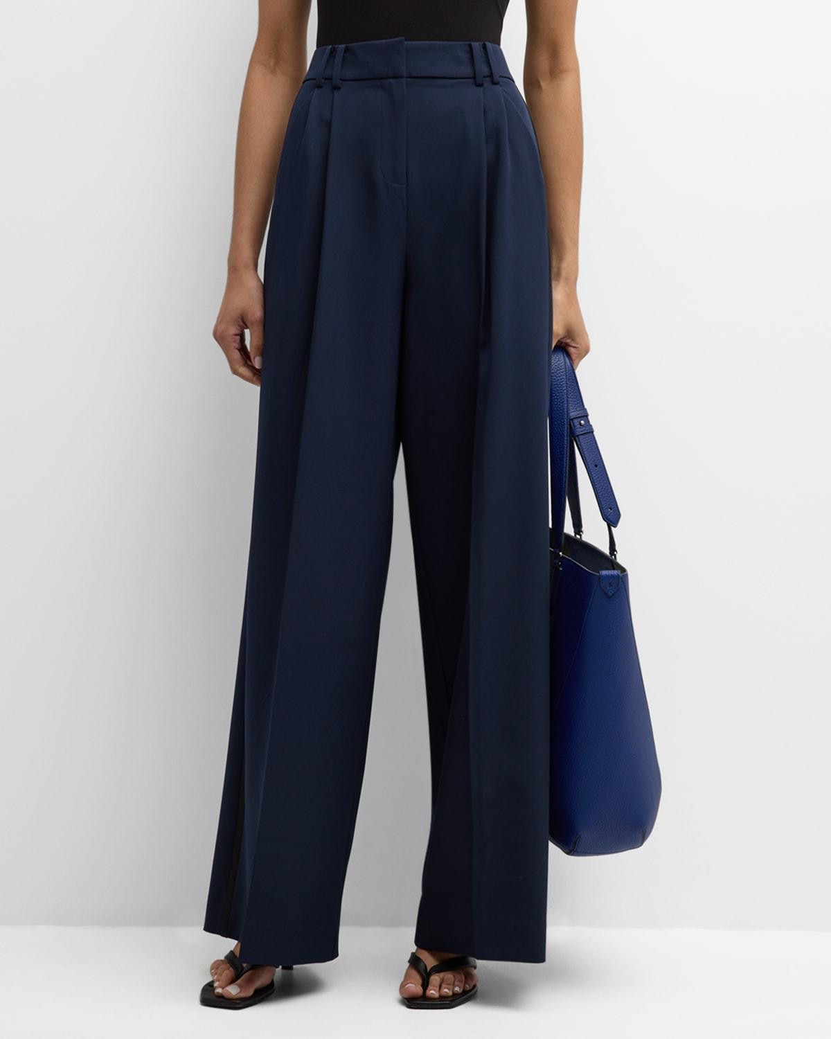 Womens Eliza Pleated Twill Wide-Leg Pants Product Image