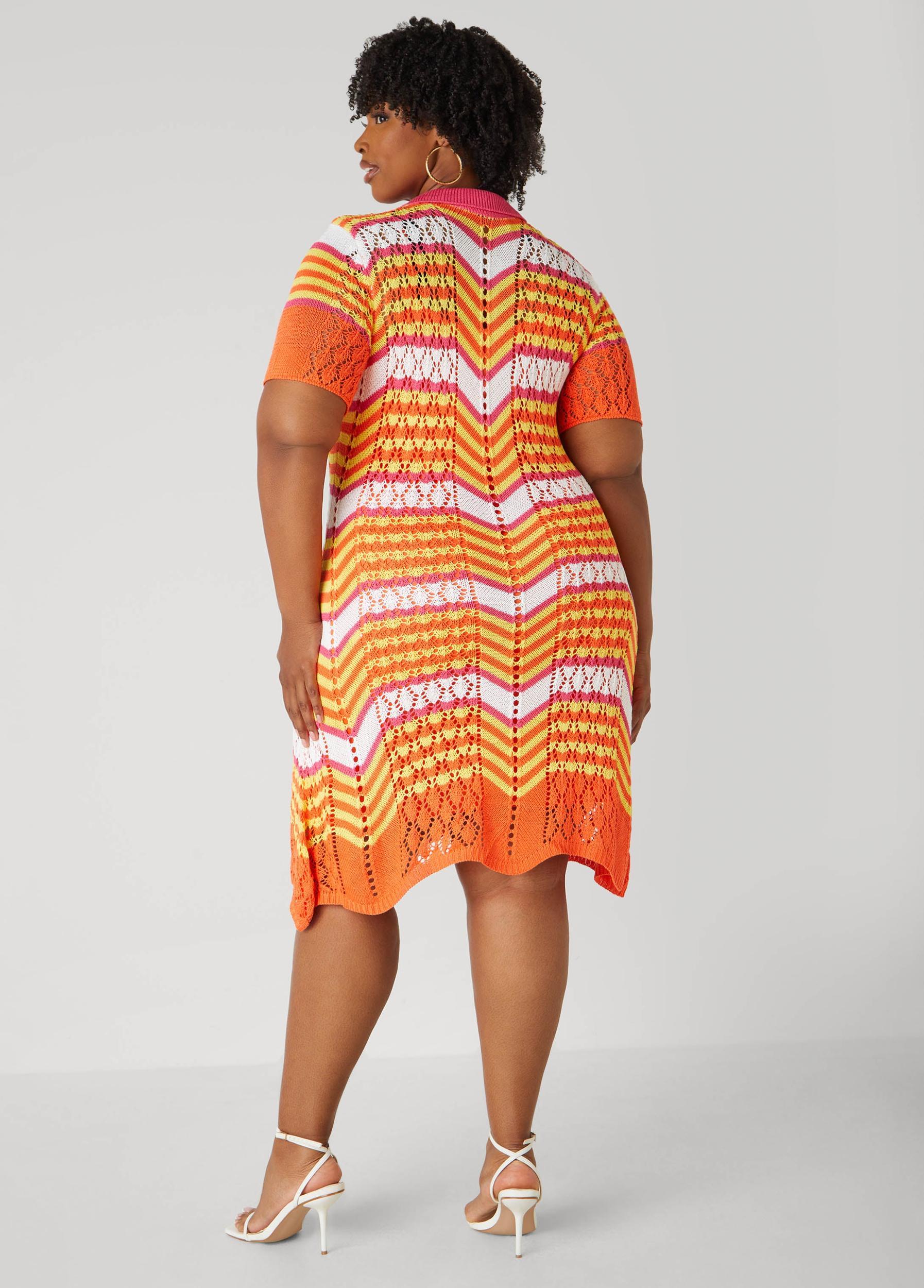 Plus Size Striped Pointelle Knit Polo Dress Ashley Stewart Product Image
