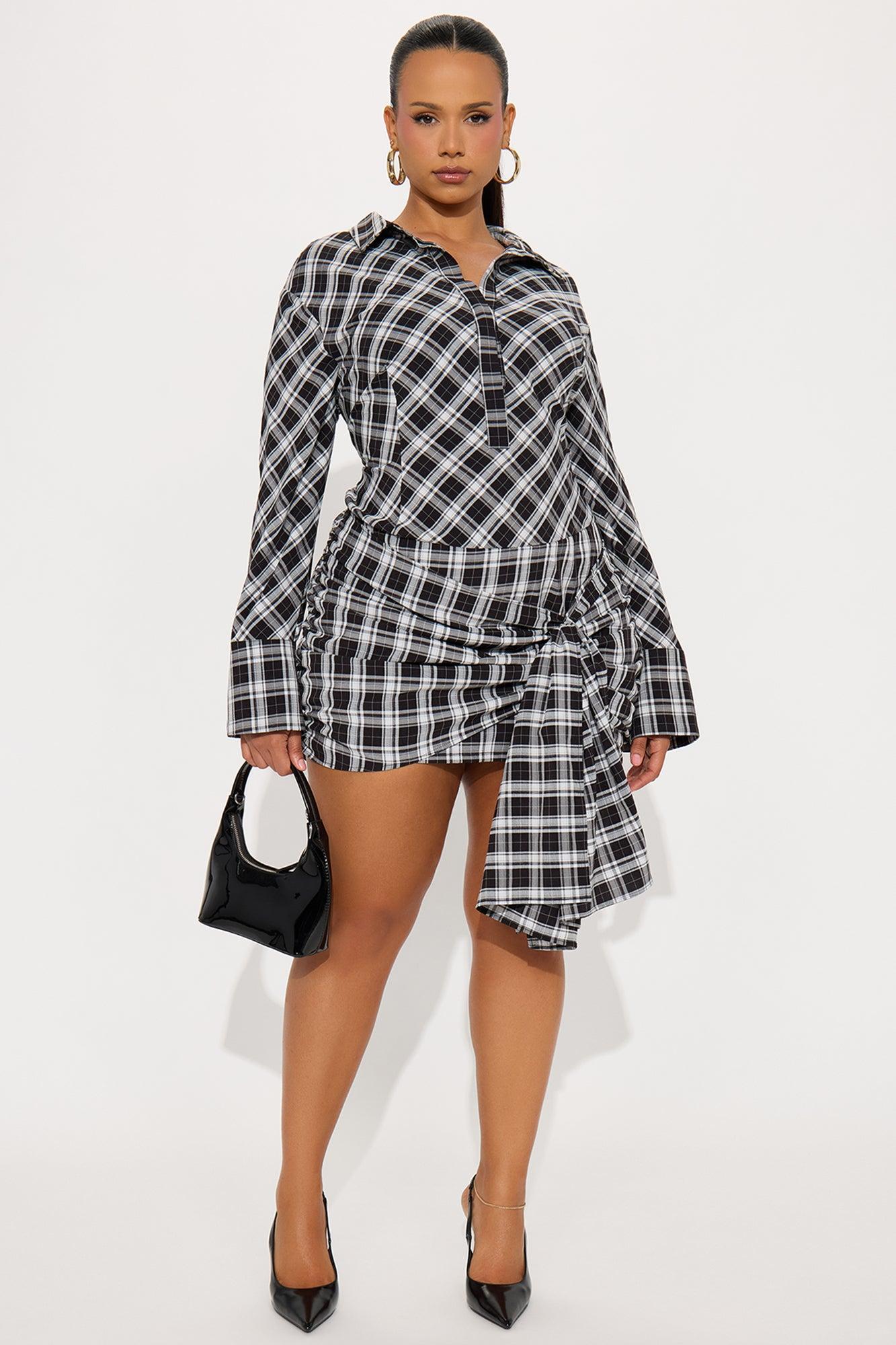 Haisley Plaid Mini Shirt Dress - Black/combo Product Image
