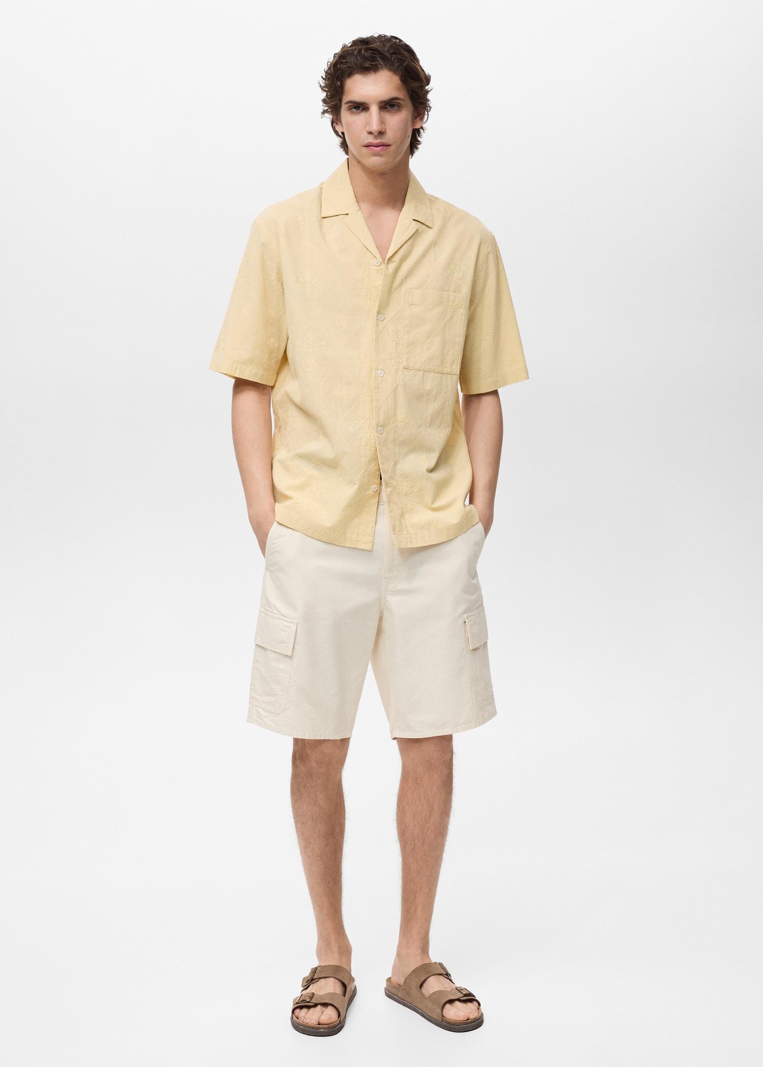 Shirt with embroidered bowling collar - Men | MANGO USA Product Image