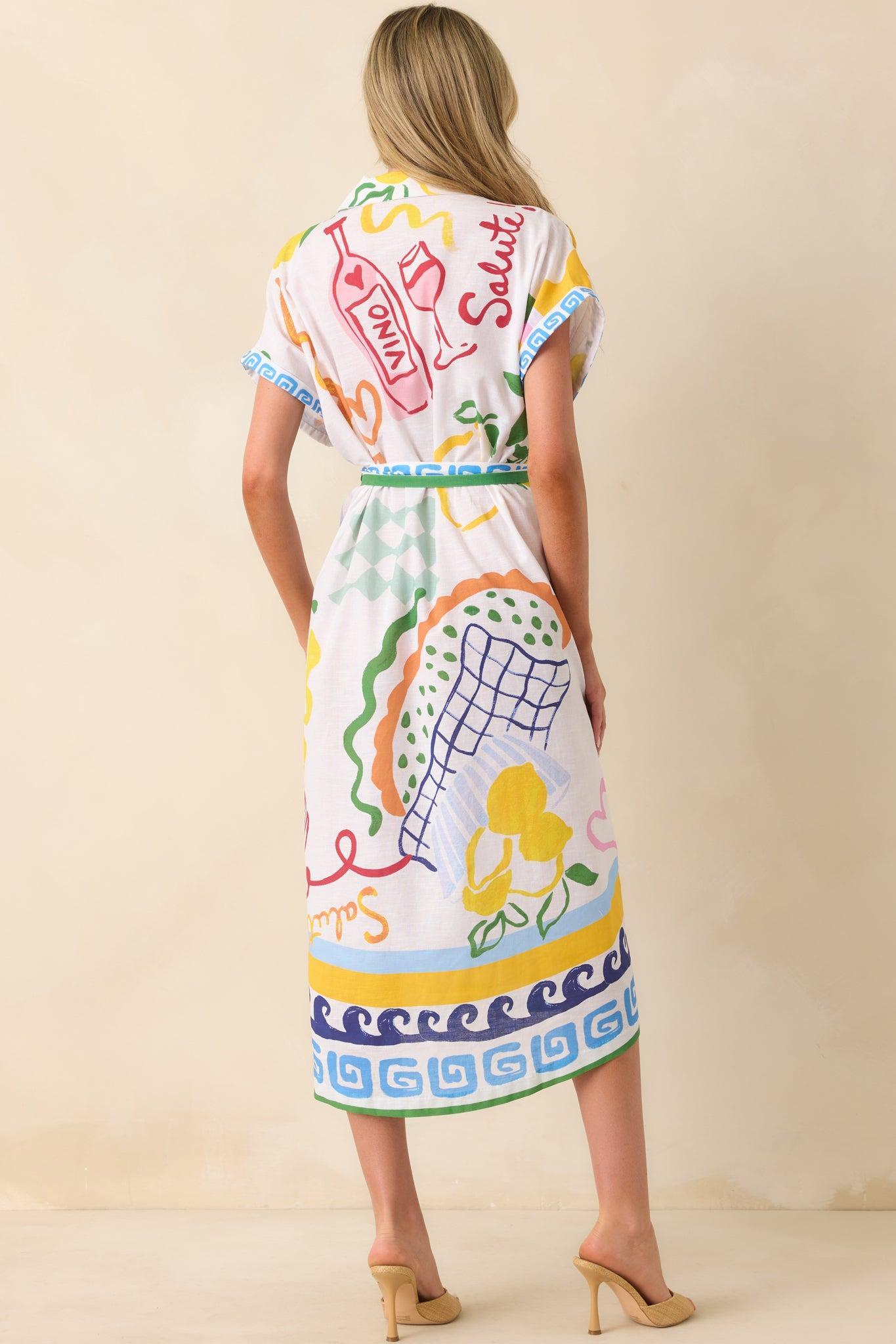 Prosperina Cleo Multi Print Linen Blend Midi Dress Product Image