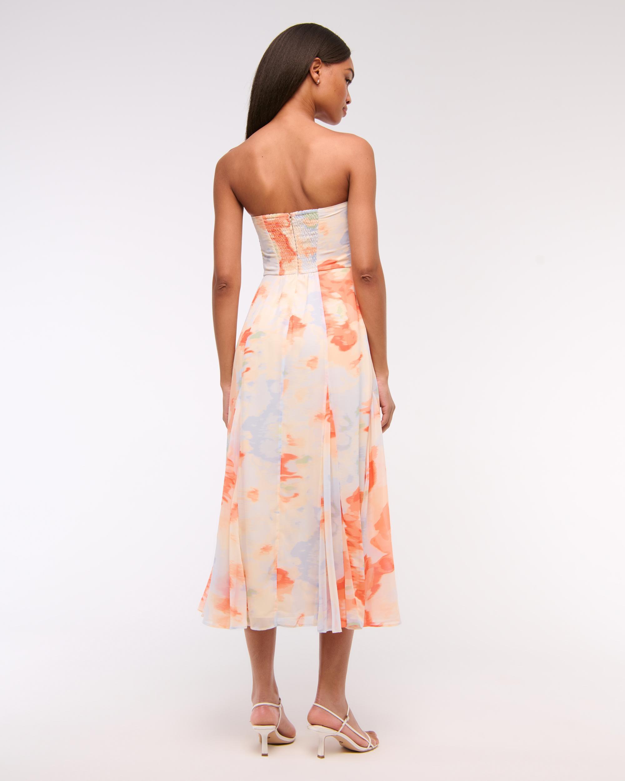 The A&F Camille Strapless Godet Midi Dress Product Image